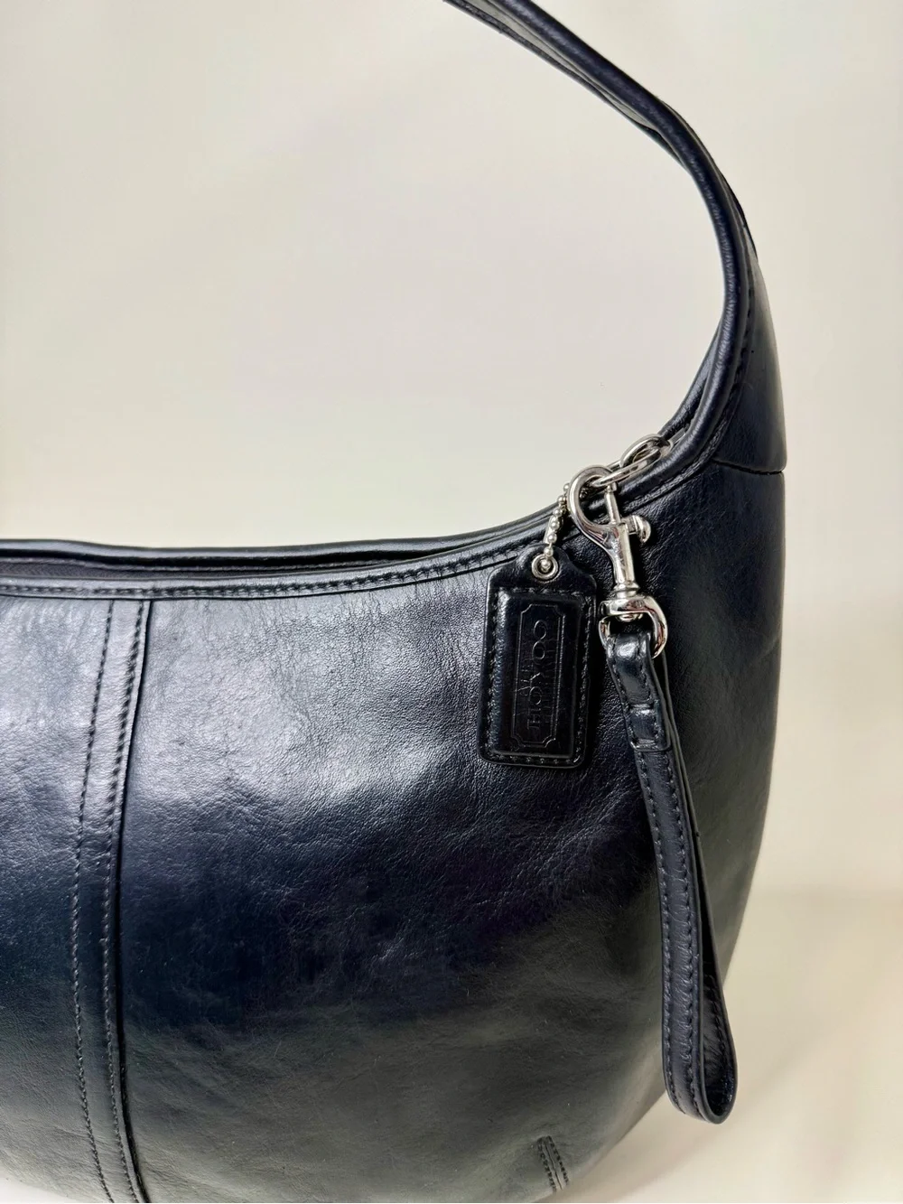 Coach Ergo Hobo Black Leather Shoulder Bag F12347 Blue Interior